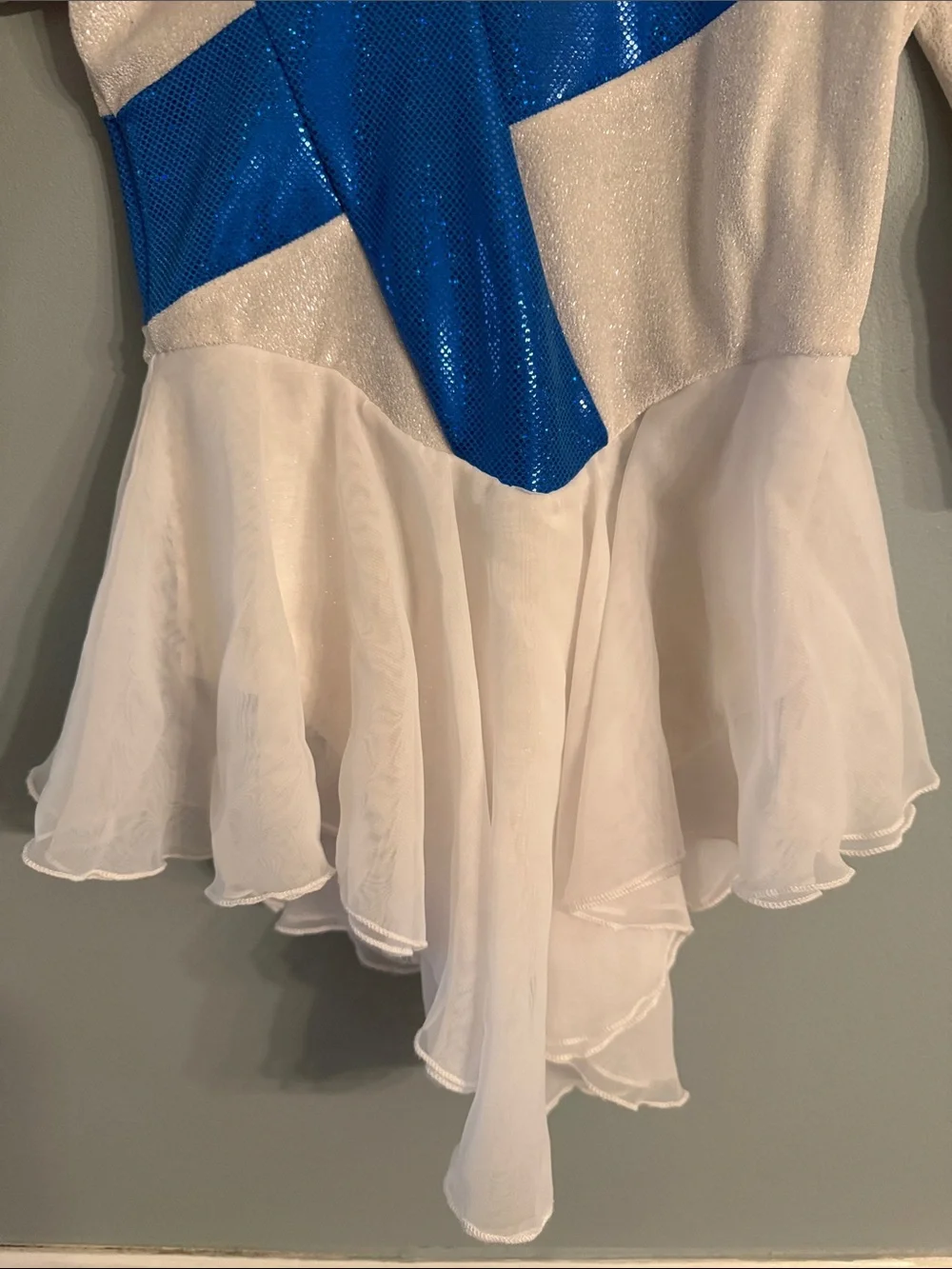 Girls size M 8-10 Ice Skating Dress White and cobalt blue glittery ~ Custom Made